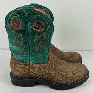Twisted X Boots Womens Size 9 Teal Brown Leather E Z Rider Western Pull On
